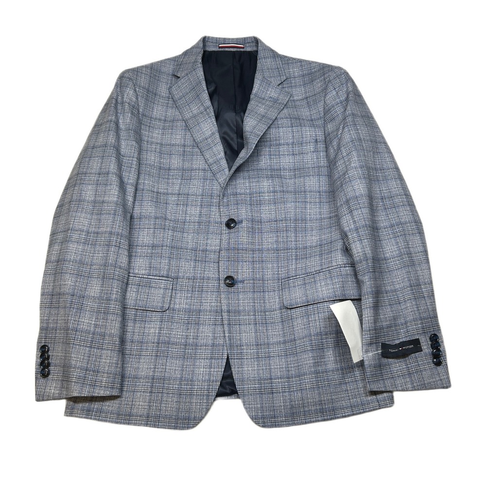 Tommy Hilfiger Conrad Sport Coat Mens 38S 38 Light Blue Plaid Stretch‎ NEW $295